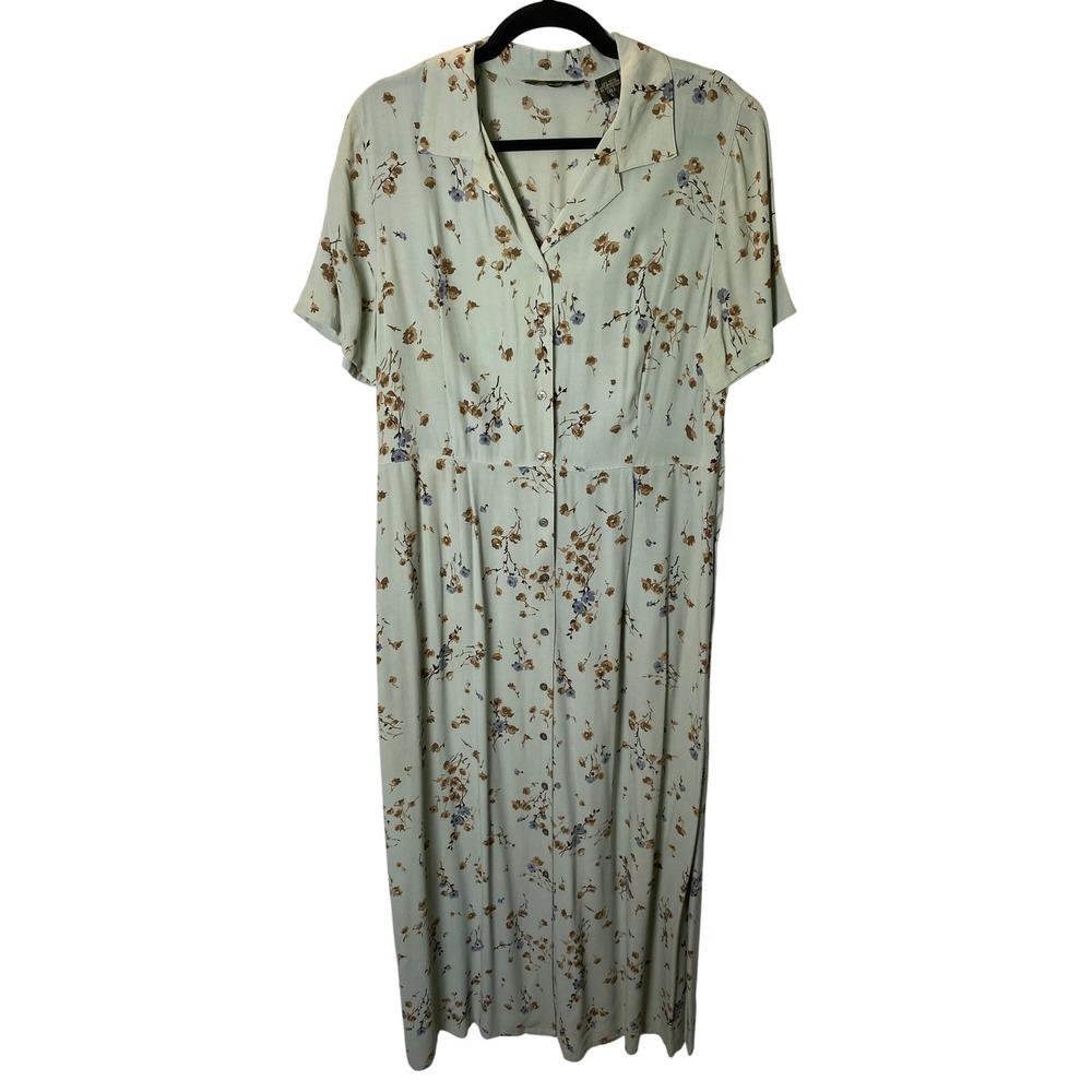 Eddie Bauer Floral‎ Maxi Dress Womens Large Tall Sage Green Prairie Cottagecore